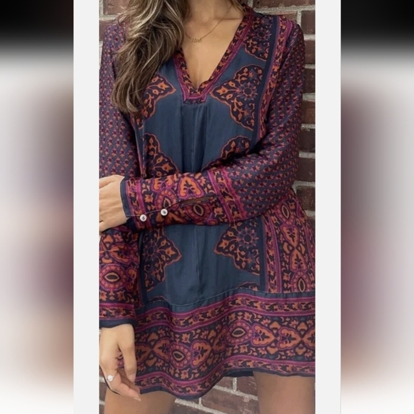 Free People Dresses & Skirts - FREE PEOPLE Meadow Mod Mini Dress Moody Combo, Long Sleeve, Size L